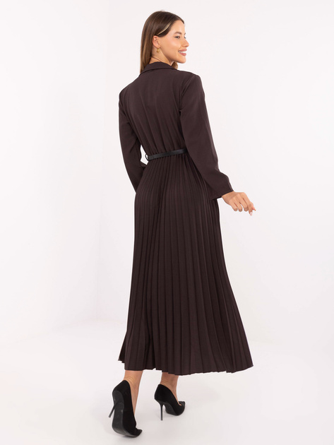 Czekoladowa elegancka sukienka z paskiem