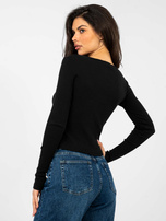 Czarna krótka bluzka basic w prążek