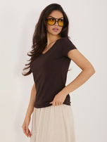 Czekoladowa bluzka basic z krótkim rękawem RUE PARIS 
