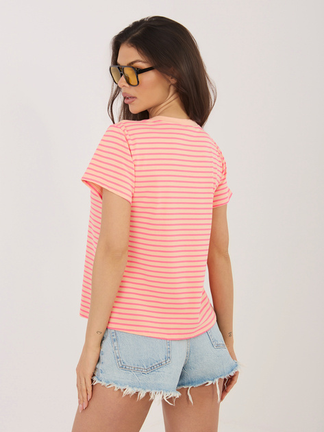 Fluo różowo-brzoskwiniowy damski t-shirt z bawełny