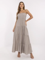 Dunkelbeige Kleid mit elastischem Raffung.