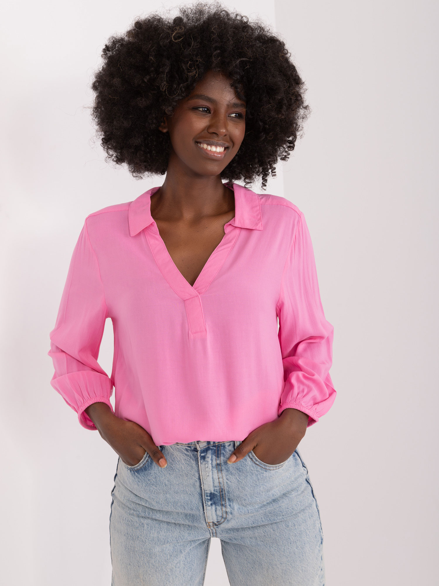 Hurt Pink shirt blouse with V-neck SUBLEVEL.