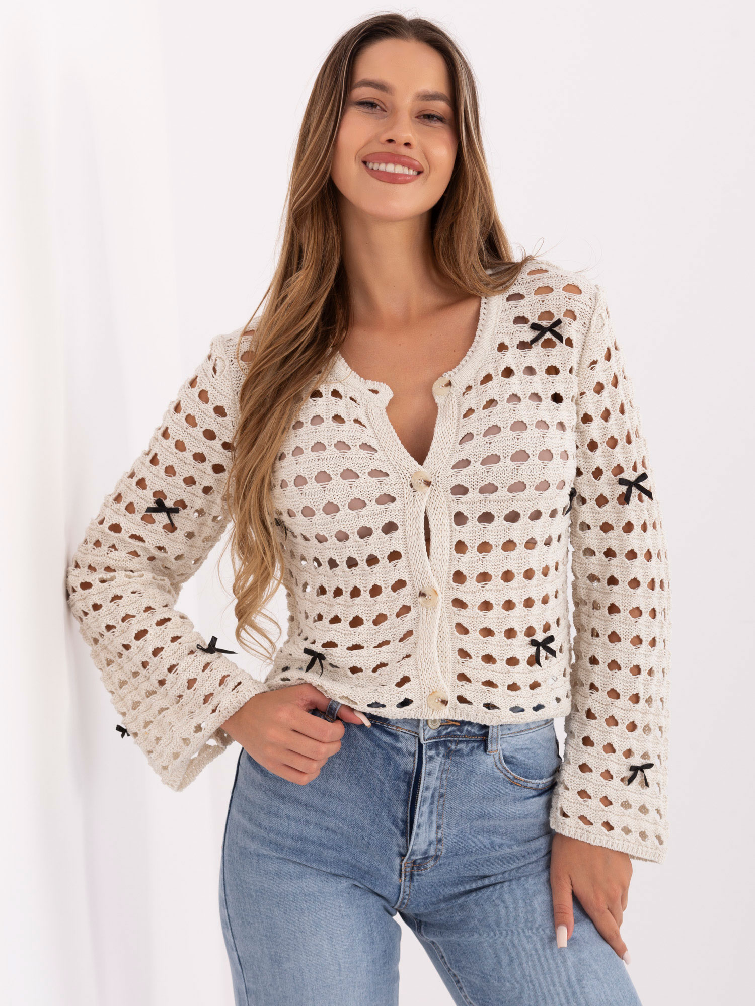 Ecru openwork sweater with buttons RUE PARIS.
