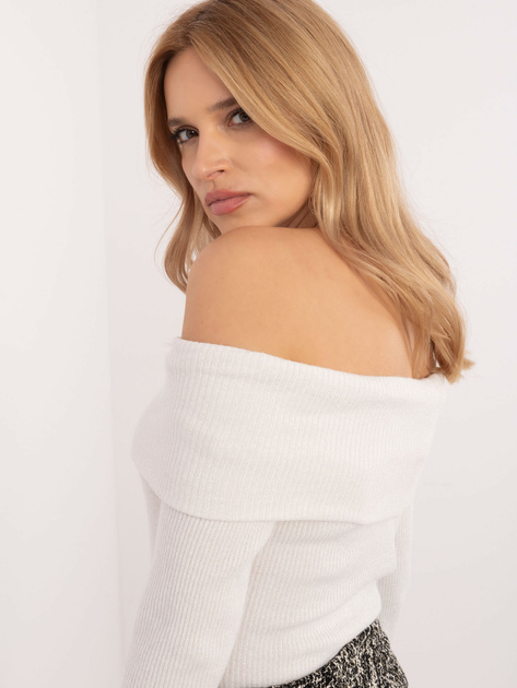 Hurt Ecru przylegający sweter hiszpanka w prążek