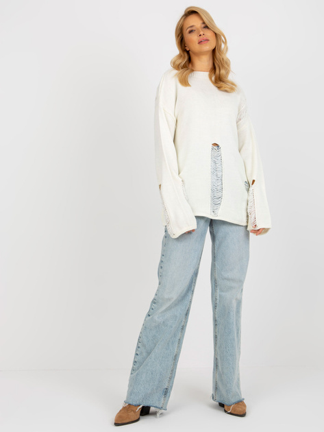 Hurt Ecru sweter oversize z szerokim rękawem i dziurami