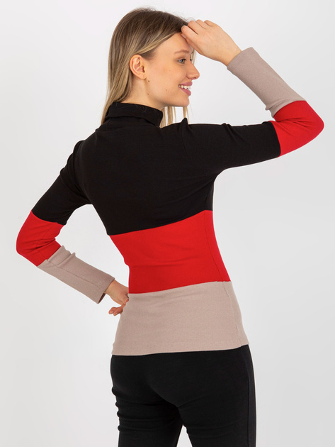 Hurt Czarno-ciemnobeżowa bluzka basic z golfem w prążek