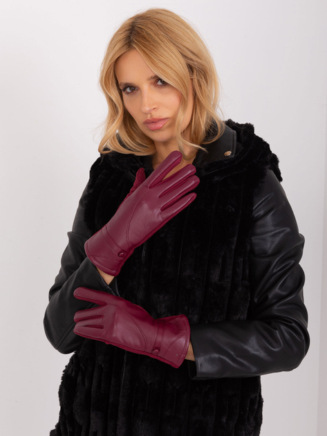 Hurt Bordowe eleganckie rękawiczki damskie