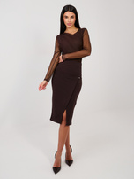 Czekoladowa dopasowana spódnica z bawełny BASIC FEEL GOOD 