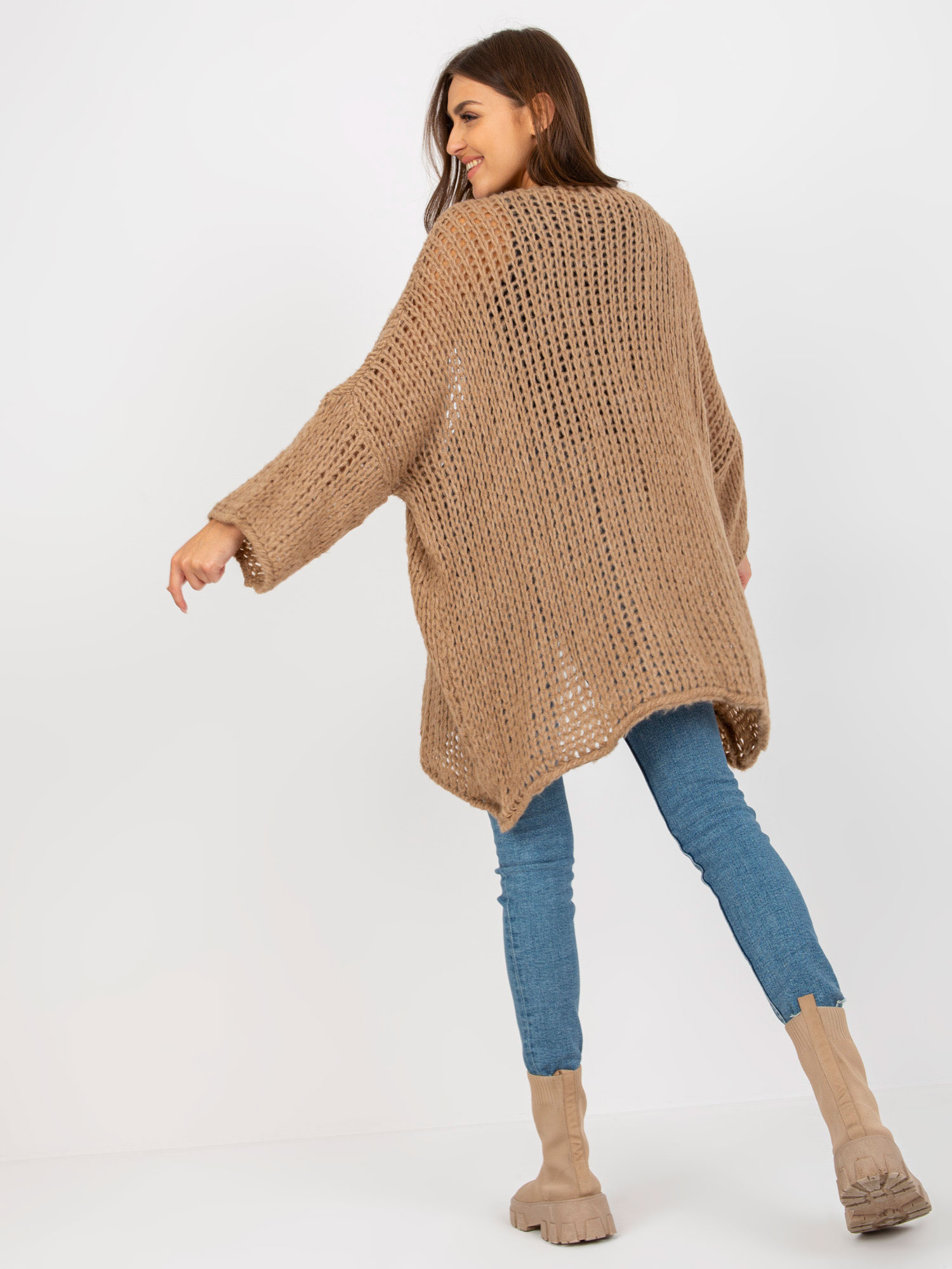 Hurt Ciemnobeżowy dzianinowy kardigan oversize OCH BELLA 