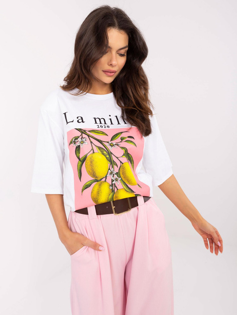 Hurt Biały damski t-shirt z poduszkami na ramionach