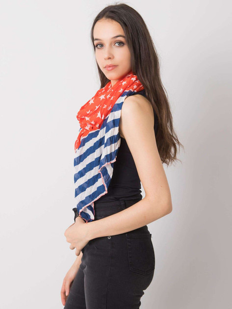 Czerwono-granatowa chusta z nadrukiem