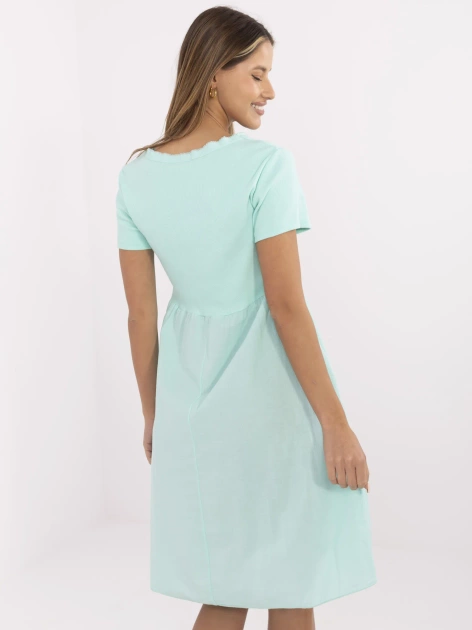 Miętowa rozkloszowana sukienka z bawełny