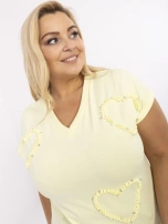 Jasnożółta bluzka plus size z krótkim rękawem 