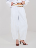Białe sztruksowe spodnie z paskiem RUE PARIS 