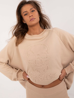 Hurt Beżowy komplet dresowy z legginsami w prążek