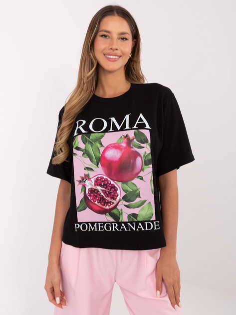 Hurtownia Czarny damski t-shirt z okrągłym dekoltem