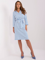 Hurt Biało-niebieska letnia sukienka basic w paski
