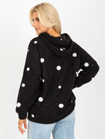 Hurtownia Czarna futrzana bluza w grochy z kapturem 