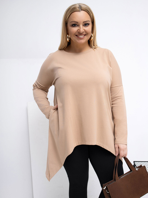 Ciemnobeżowa asymetryczna bluzka plus size