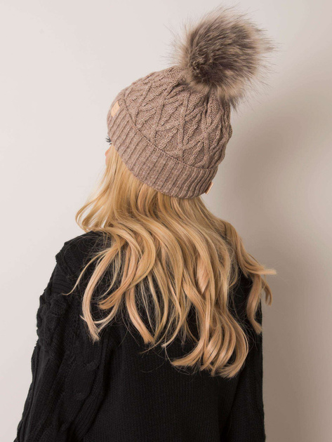 Ciemnobeżowa czapka z pomponem RUE PARIS