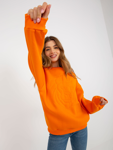 Hurt Pomarańczowa ocieplana bluza bez kaptura z haftem