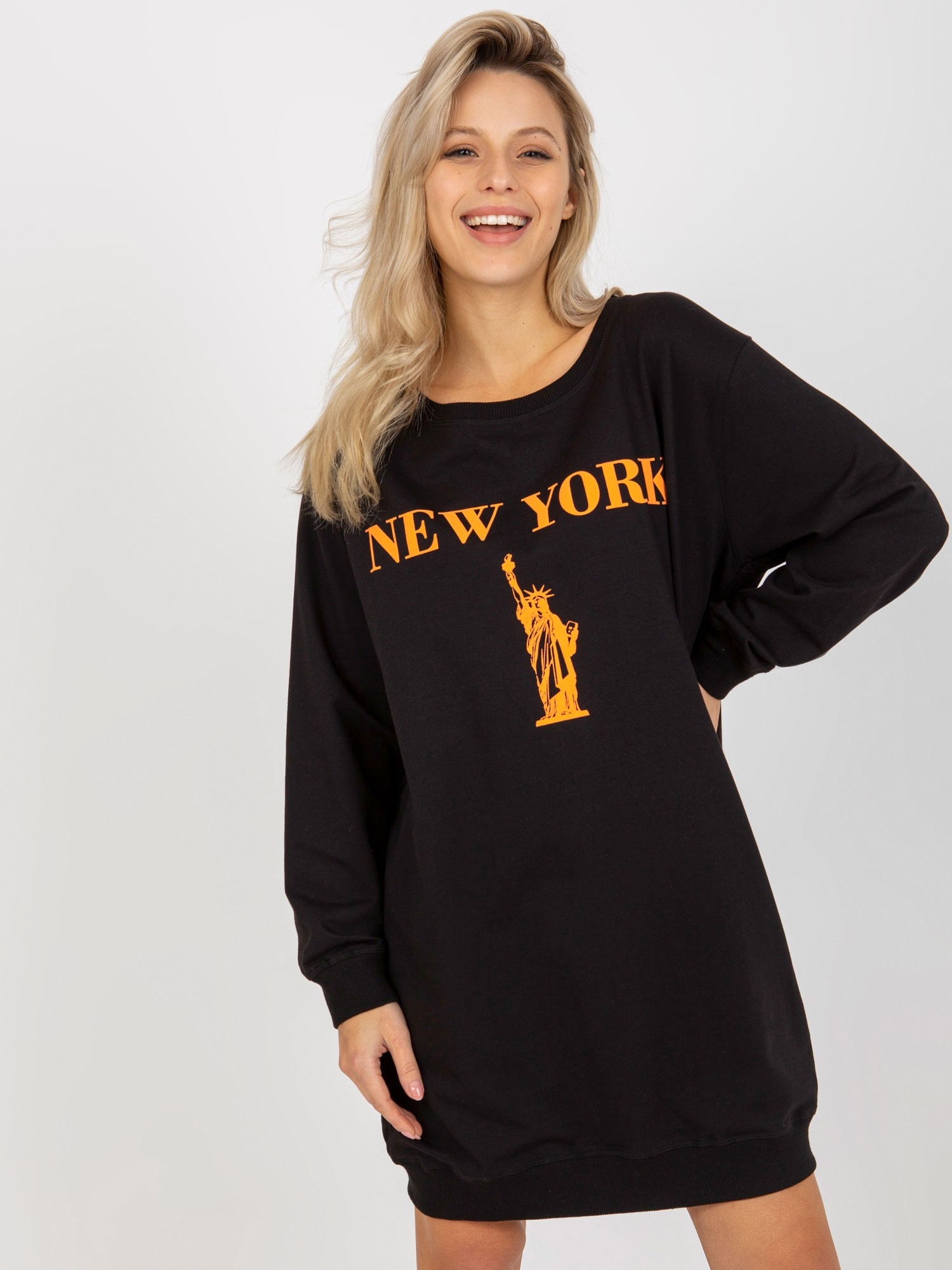 Czarno-pomarańczowa długa bluza oversize z nadrukiem