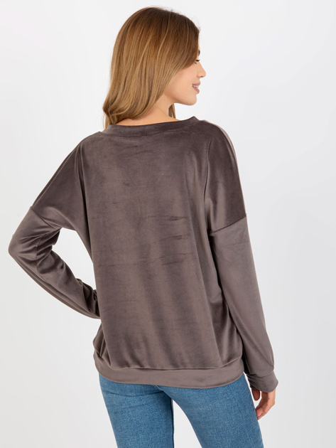 Hurt Ciemnoszara welurowa bluza bez kaptura z dekoltem V