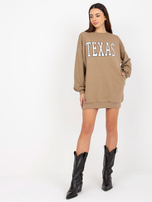 Hurt Ciemnobeżowa długa bluza z nadrukiem i kieszeniami 