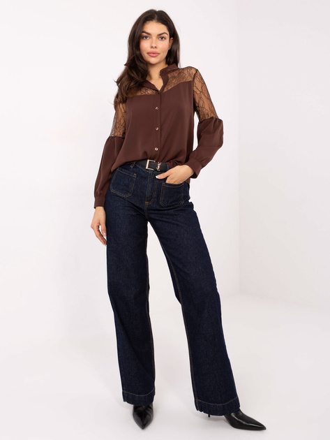 Brązowa rozpinana koszula z koronką