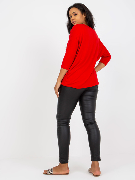 Hurtownia Czerwona gładka bluzka plus size z bawełny