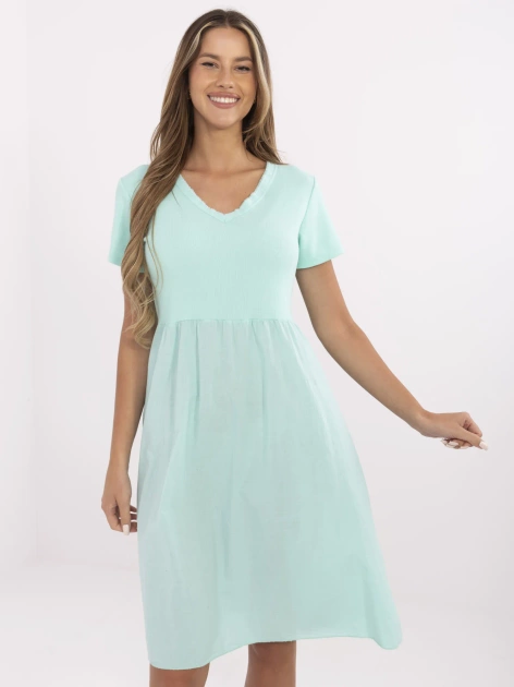 Miętowa rozkloszowana sukienka z bawełny