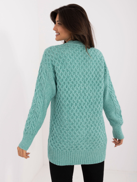 Hurt Miętowy damski sweter rozpinany z warkoczami