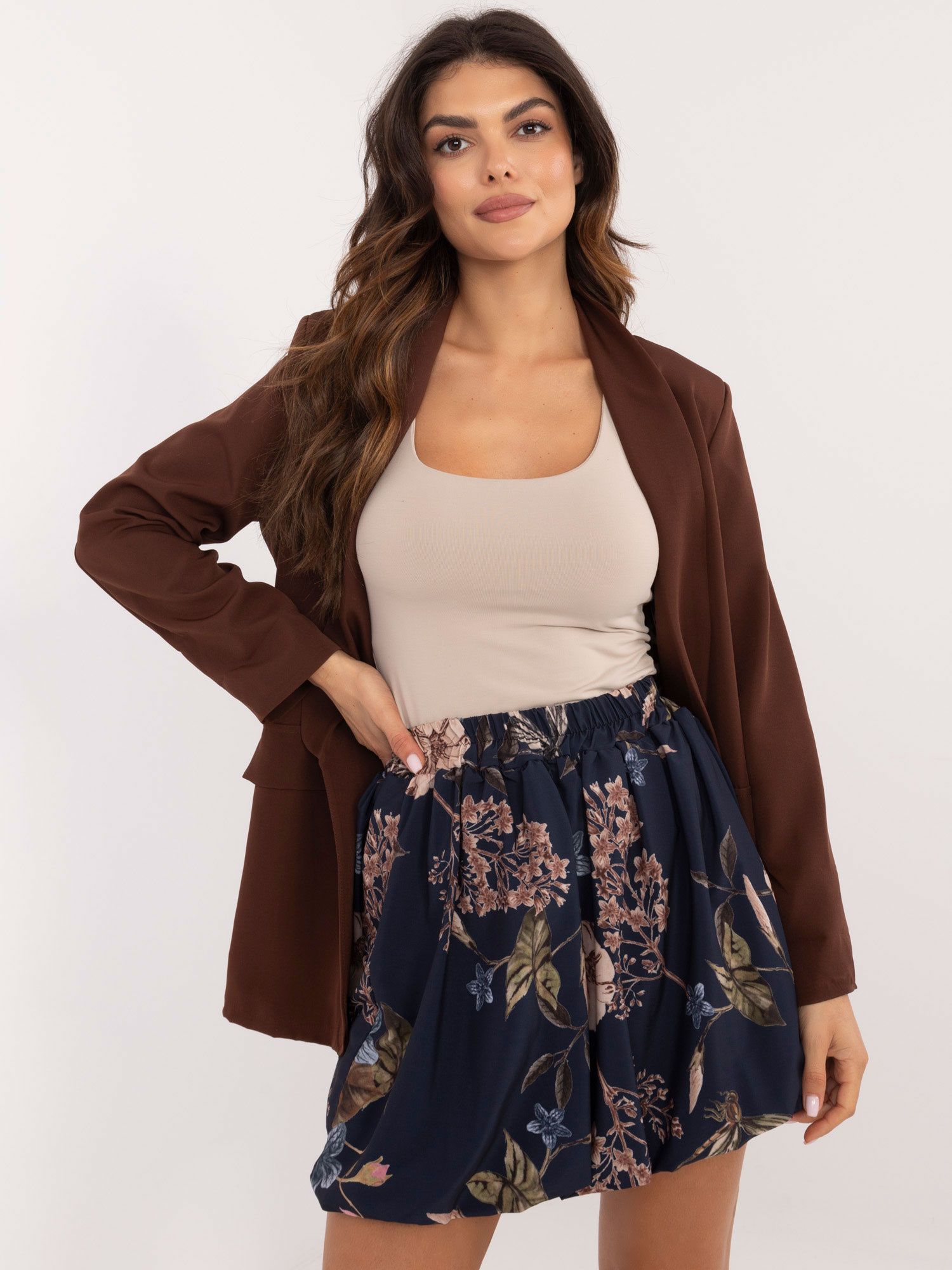 Hurt navy blue bubble skirt with print.