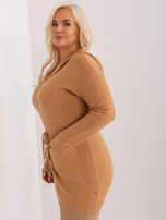 Hurt Camelowy rozpinany sweter plus size z kieszeniami 