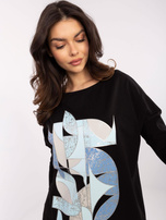 Hurtownia Czarna bawełniana bluzka z nadrukiem