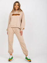 Beżowy dwuczęściowy komplet dresowy z nadrukiem