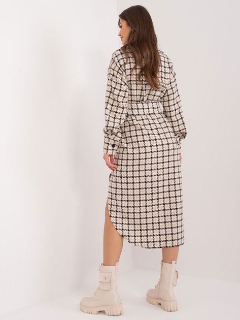 Hurt Beżowo-czarna koszulowa sukienka z paskiem