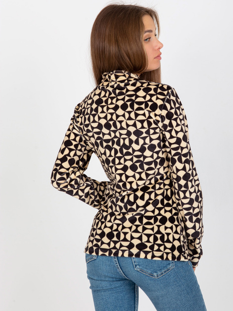 Hurt Jasnobeżowo-czarna welurowa bluzka z nadrukiem RUE PARIS