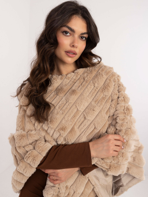 Hurtownia Beżowe ciepłe poncho z eko futra