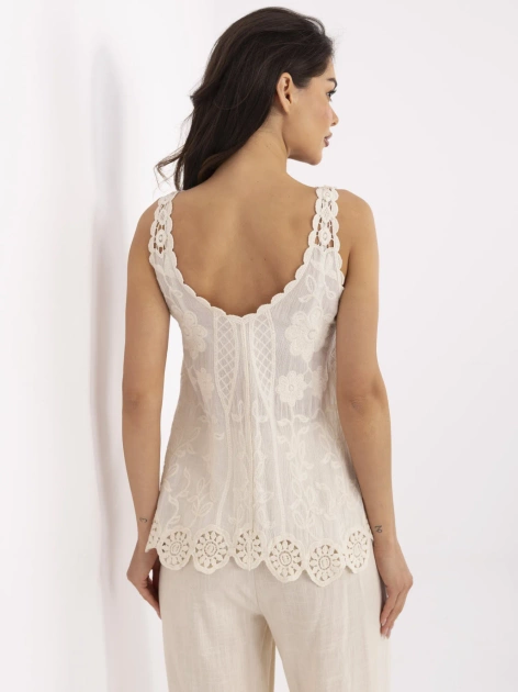 Beżowa damska bluzka boho z haftem