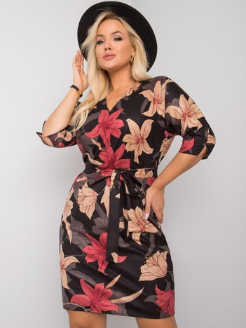 Czarno-bordowa sukienka plus size w kwiaty Jasse