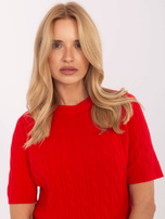 Red short-sleeved sweater.