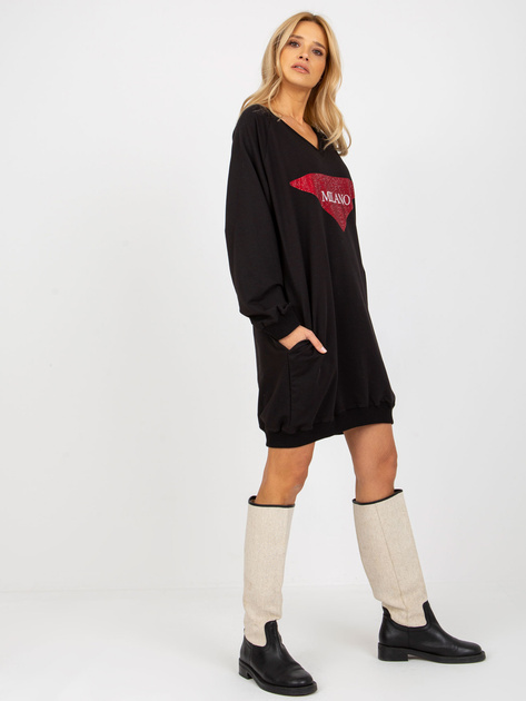 Hurt Czarna długa bluza oversize z aplikacją z dżetów