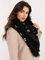 Hurtownia Czarny damski szal z nadrukiem