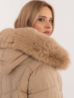 Hurt Camelowa zimowa kurtka damska z kapturem