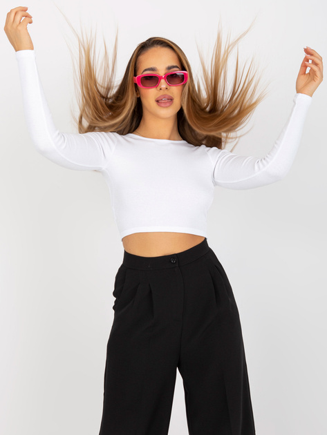 Hurt Biała prążkowana bluzka basic z długim rękawem RUE PARIS