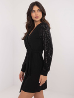 Hurt Czarna mini sukienka koktajlowa z ozdobnymi rękawami