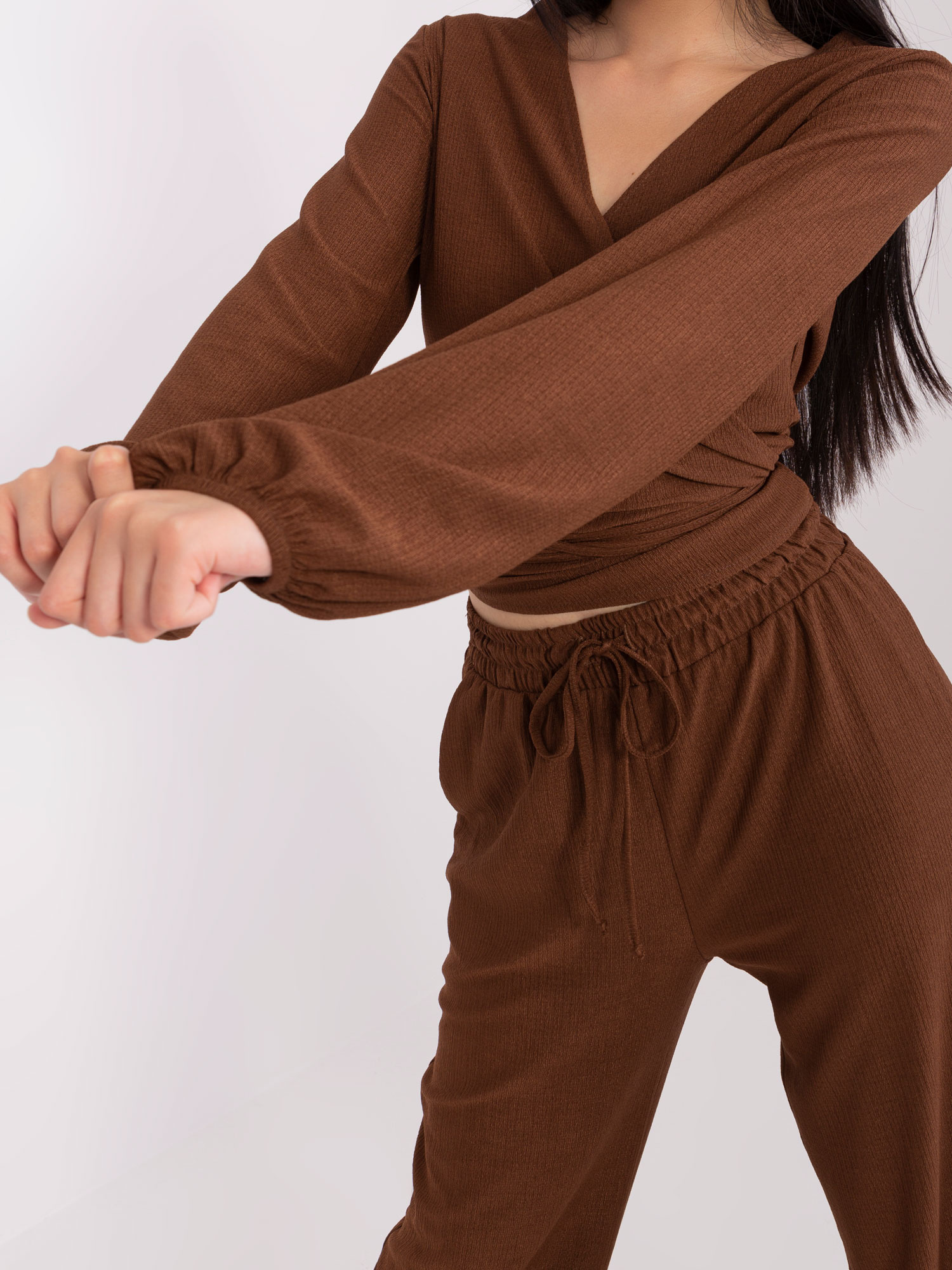 Hurt Brown women's casual set with a short top.