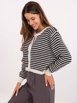 Ecru-granatowy sweter ze srebrnymi guzikami RUE PARIS