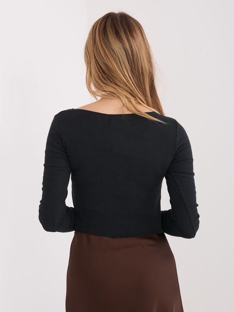 Czarna prążkowana bluzka basic z bawełny